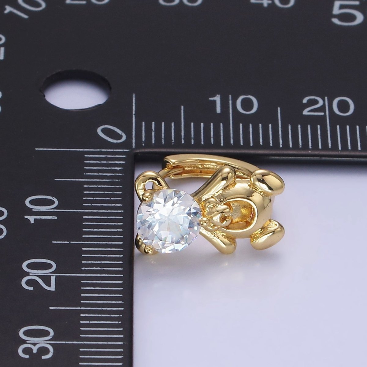 14K Gold Filled Clear CZ Teddy Bear Animal Huggie Earrings | AB1254 - DLUXCA