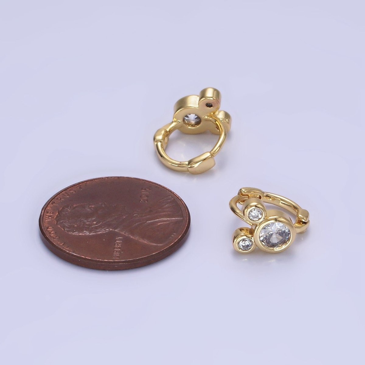14K Gold Filled Clear CZ Triple Mouse Animal Huggie Earrings | AB1260 - DLUXCA