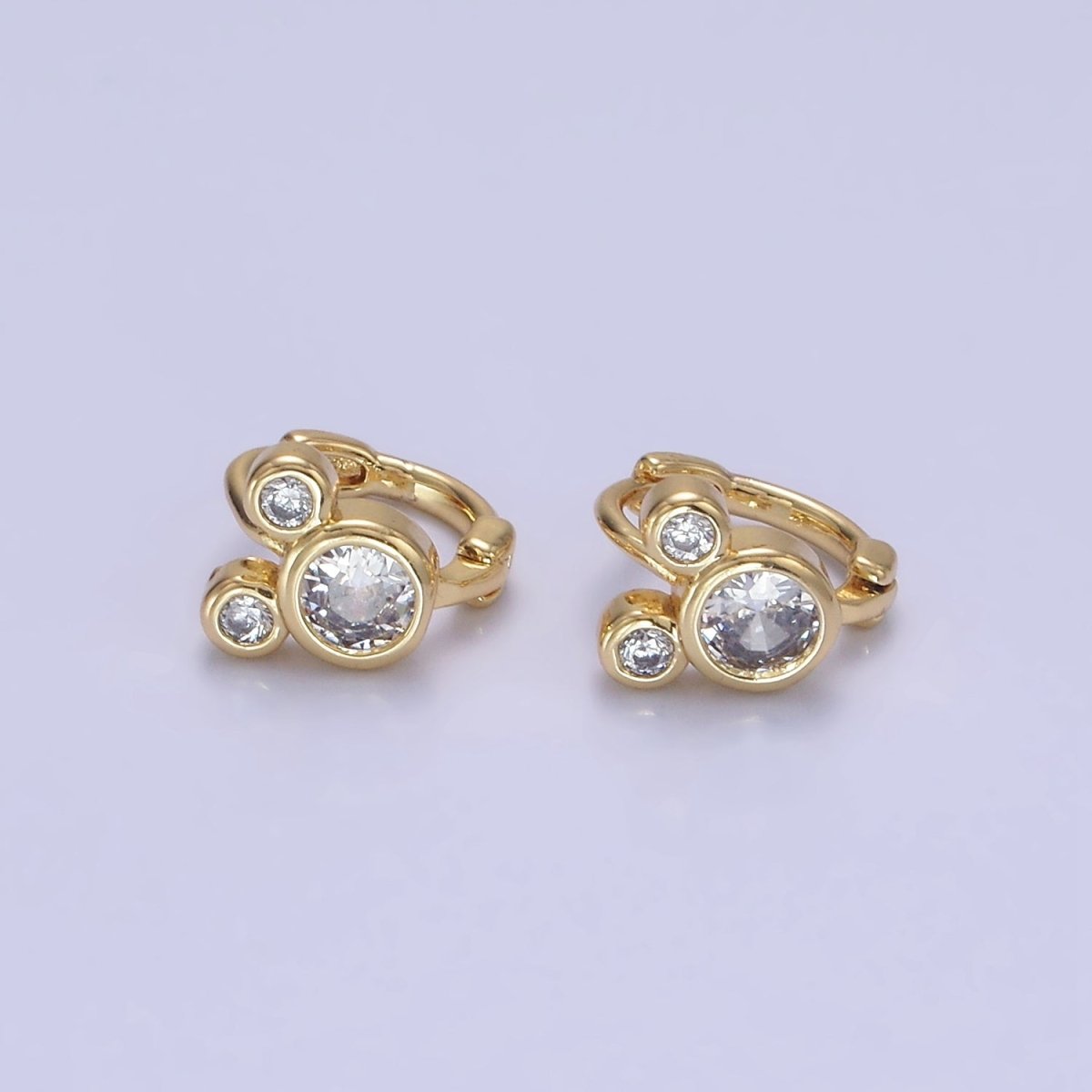 14K Gold Filled Clear CZ Triple Mouse Animal Huggie Earrings | AB1260 - DLUXCA