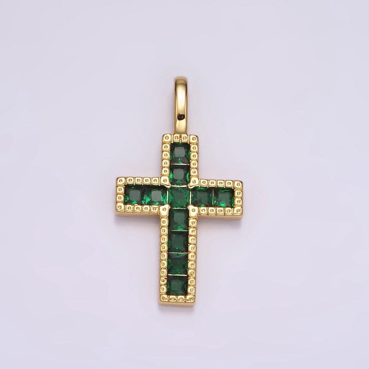 14K Gold Filled Clear, Fuchsia, Green, Blue, Multicolor Square CZ Latin Cross Pendant | AH098 - AH102 - DLUXCA
