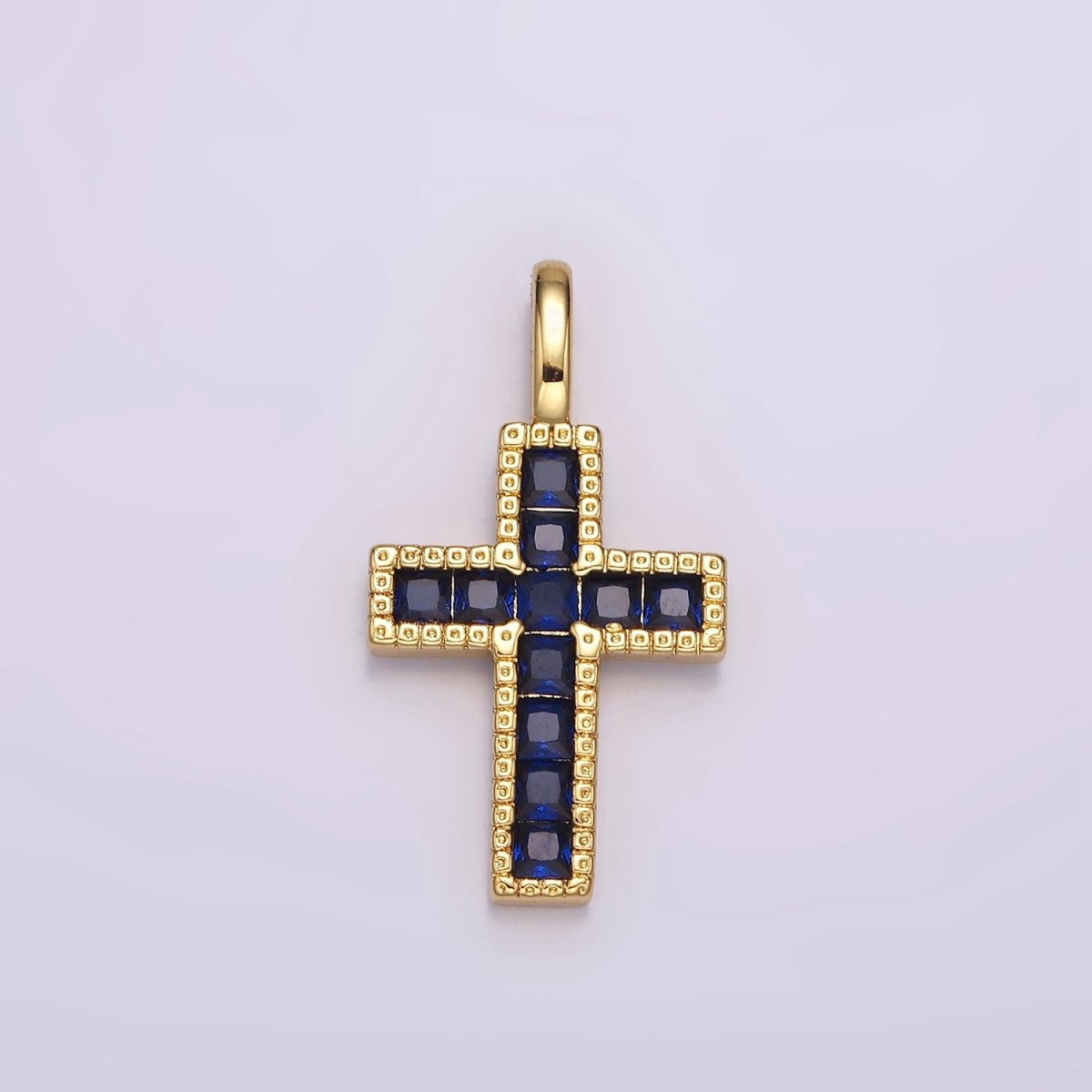 14K Gold Filled Clear, Fuchsia, Green, Blue, Multicolor Square CZ Latin Cross Pendant | AH098 - AH102 - DLUXCA