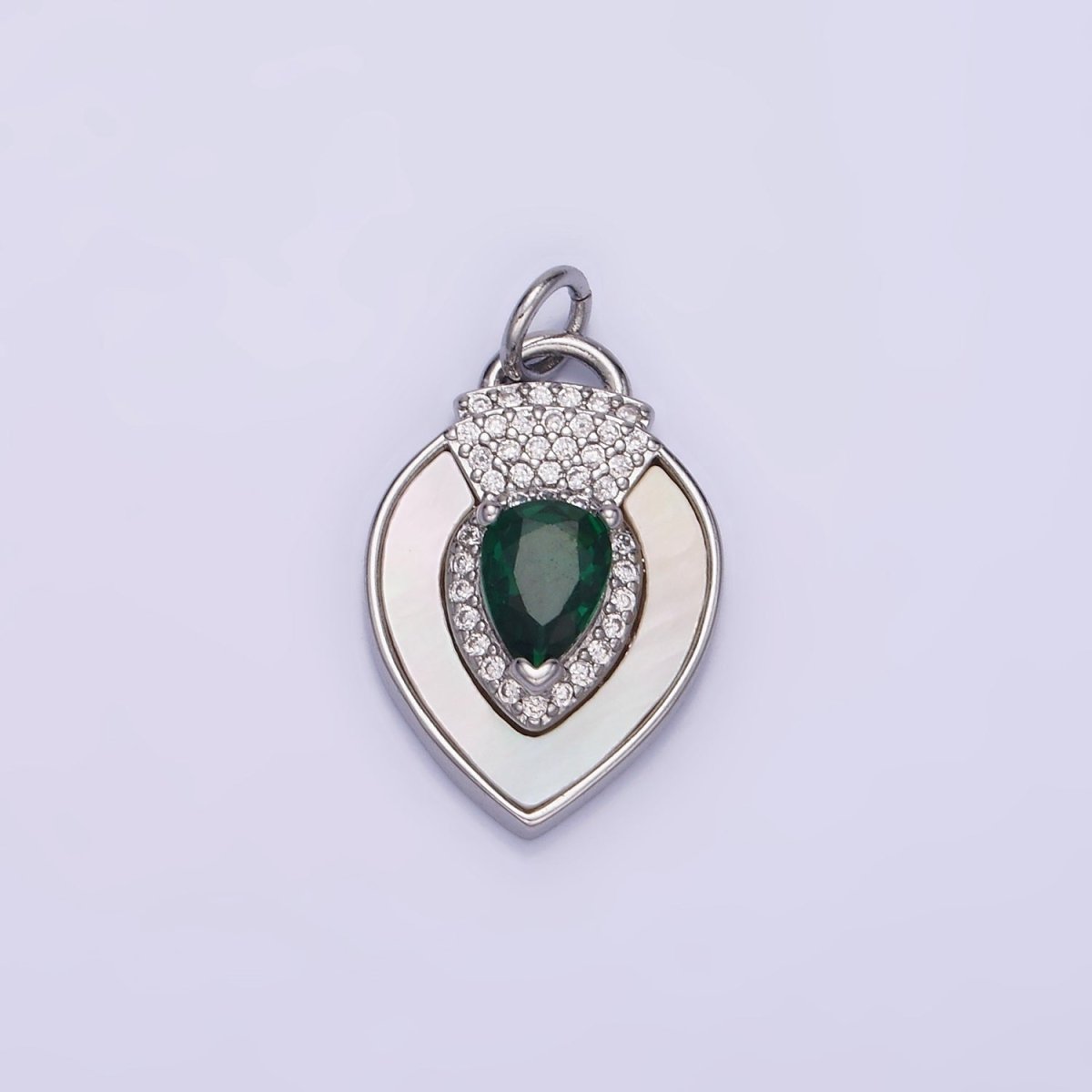 14K Gold Filled Clear, Green CZ Micro Paved Shell Pearl Teardrop Charm in Gold & Silver | W490 W491 - DLUXCA