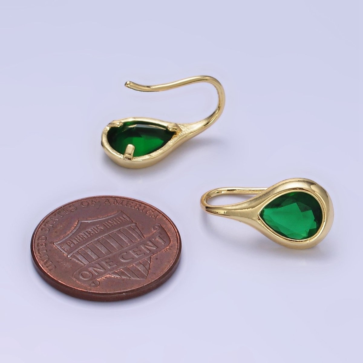 14K Gold Filled Clear, Green CZ Teardrop French Hook Earrings | AB1309 AB1310 - DLUXCA