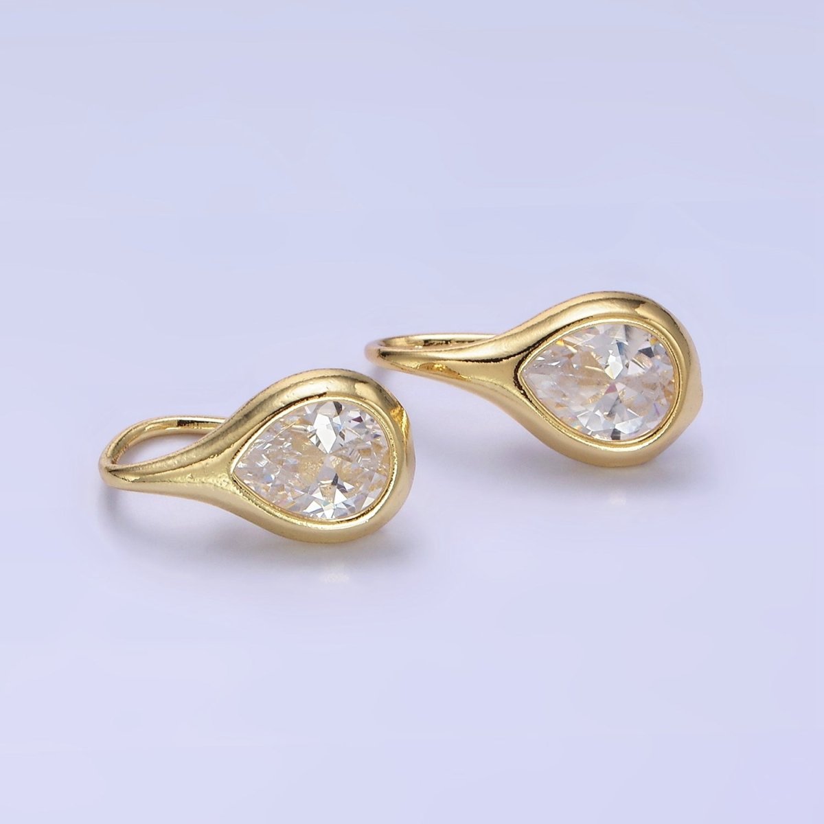 14K Gold Filled Clear, Green CZ Teardrop French Hook Earrings | AB1309 AB1310 - DLUXCA