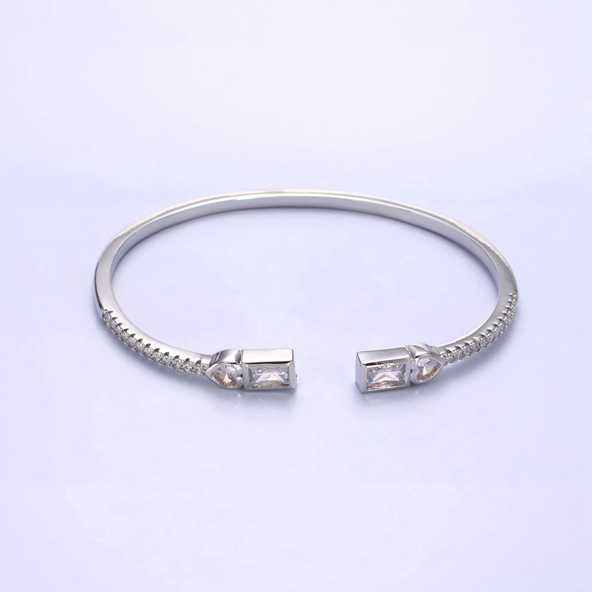 14K Gold Filled Clear, Green, Pink Baguette Heart CZ Micro Paved Cuff Bracelet in Gold & Silver | WA-2124 - WA-2128 Clearance Pricing - DLUXCA