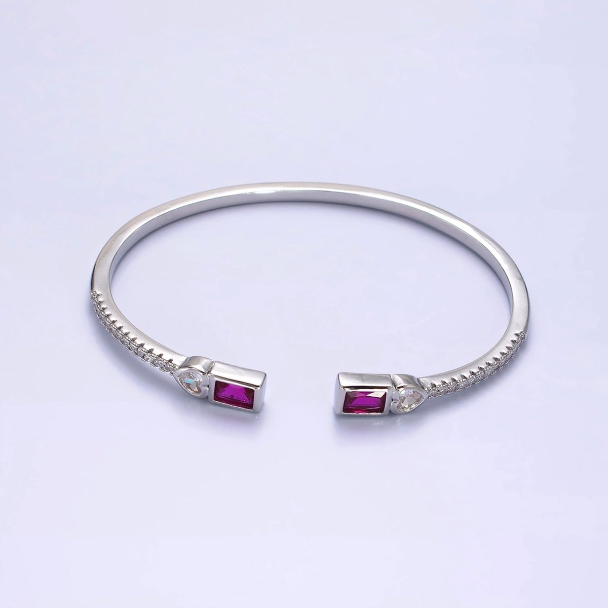 14K Gold Filled Clear, Green, Pink Baguette Heart CZ Micro Paved Cuff Bracelet in Gold & Silver | WA-2124 - WA-2128 Clearance Pricing - DLUXCA