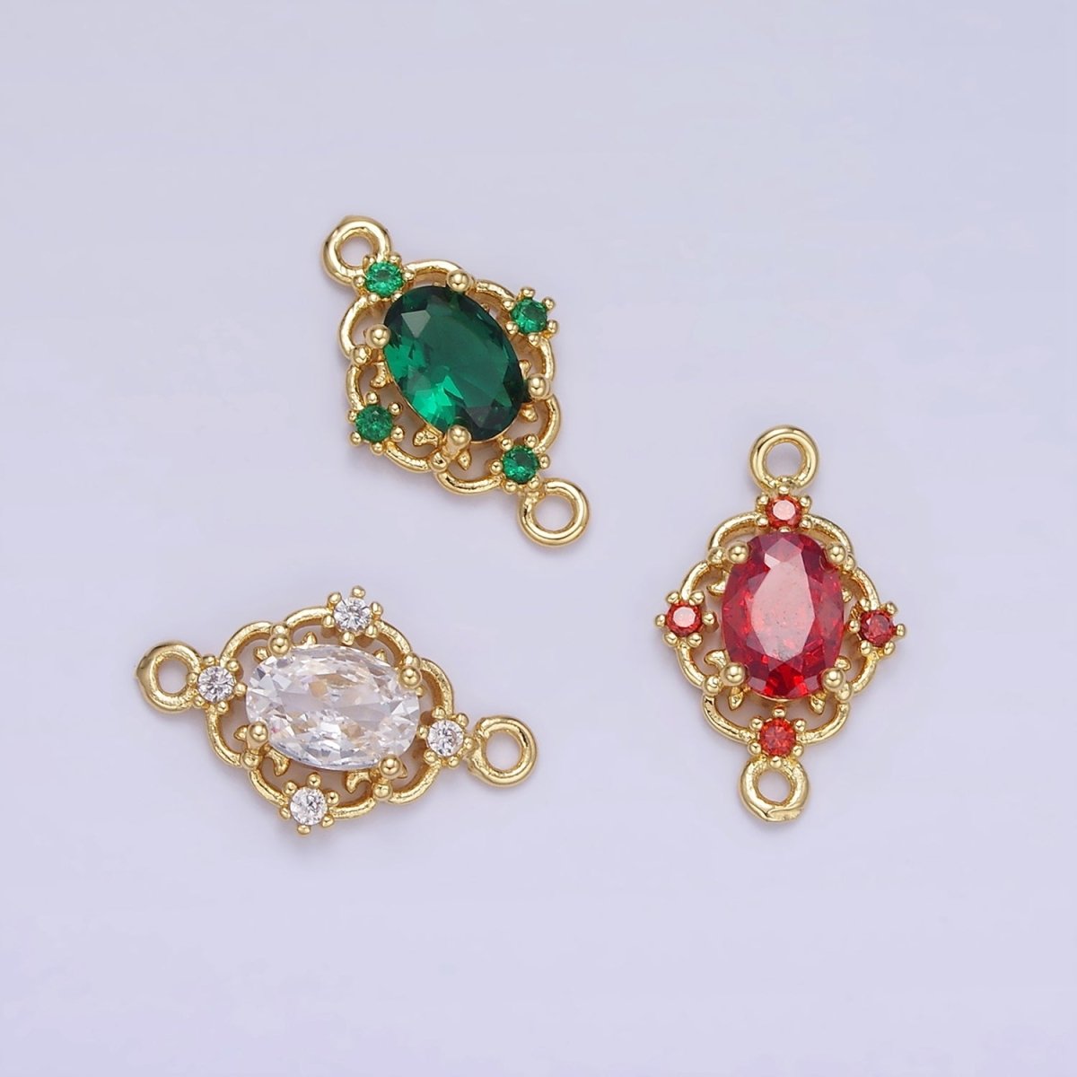 14K Gold Filled Clear, Green, Red CZ Artisan Connector | G350 - G351 - DLUXCA