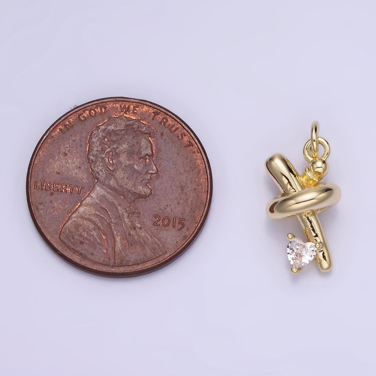 14K Gold Filled Clear Heart CZ Tube Charm | AG714 - DLUXCA