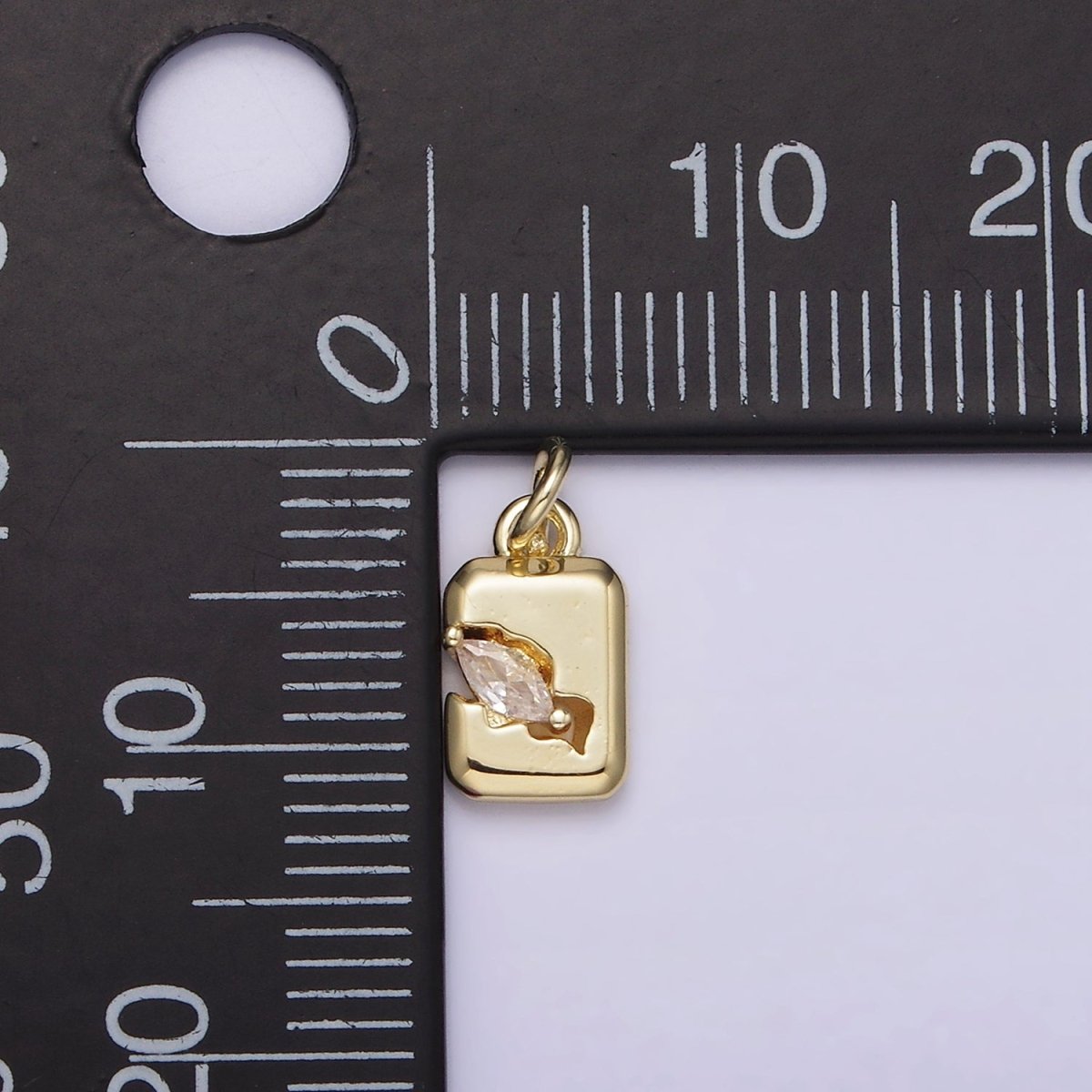 14K Gold Filled Clear Marquise CZ Cracked Tag Rectangular Charm | AG189 - DLUXCA