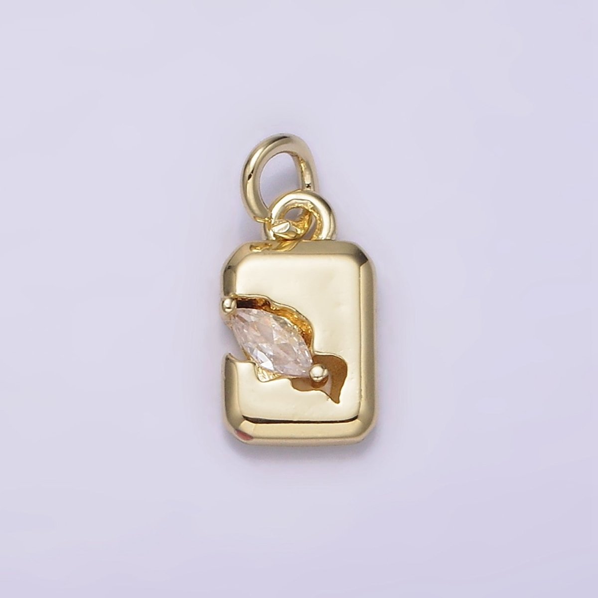 14K Gold Filled Clear Marquise CZ Cracked Tag Rectangular Charm | AG189 - DLUXCA