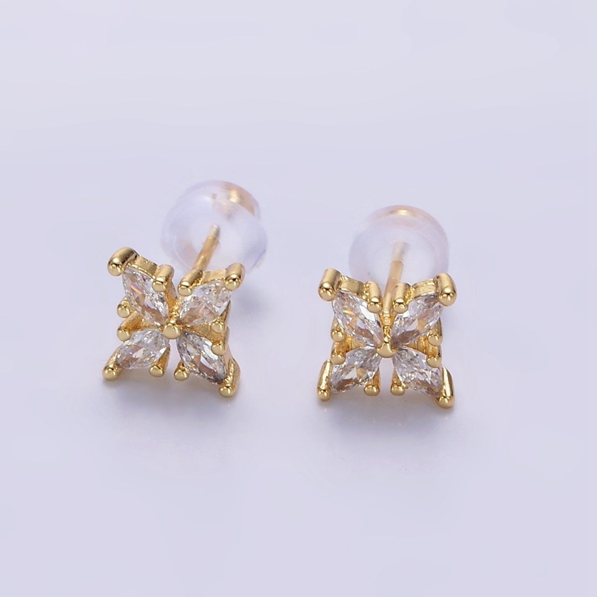 14K Gold Filled Clear Marquise Flower Petal Stud Earrings | AE860 - DLUXCA