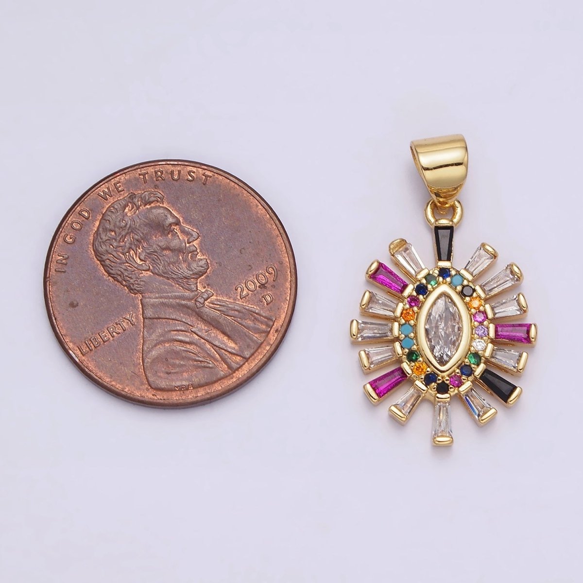 14K Gold Filled Clear Marquise Multicolor Micro Paved CZ Baguette Outline Pendant | AA612 - DLUXCA