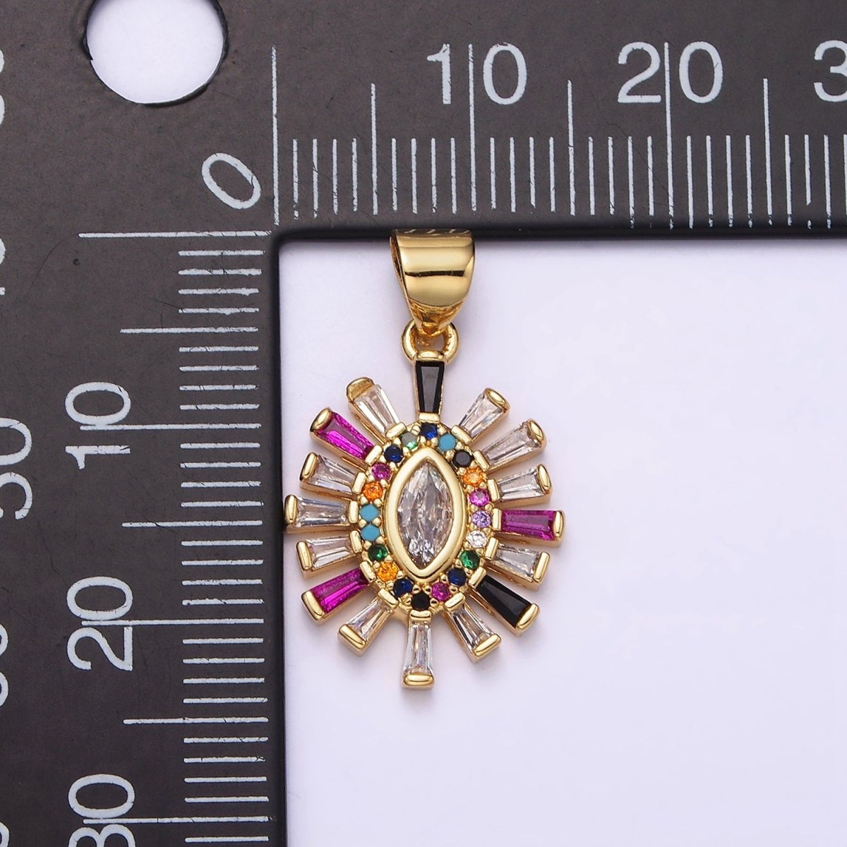 14K Gold Filled Clear Marquise Multicolor Micro Paved CZ Baguette Outline Pendant | AA612 - DLUXCA
