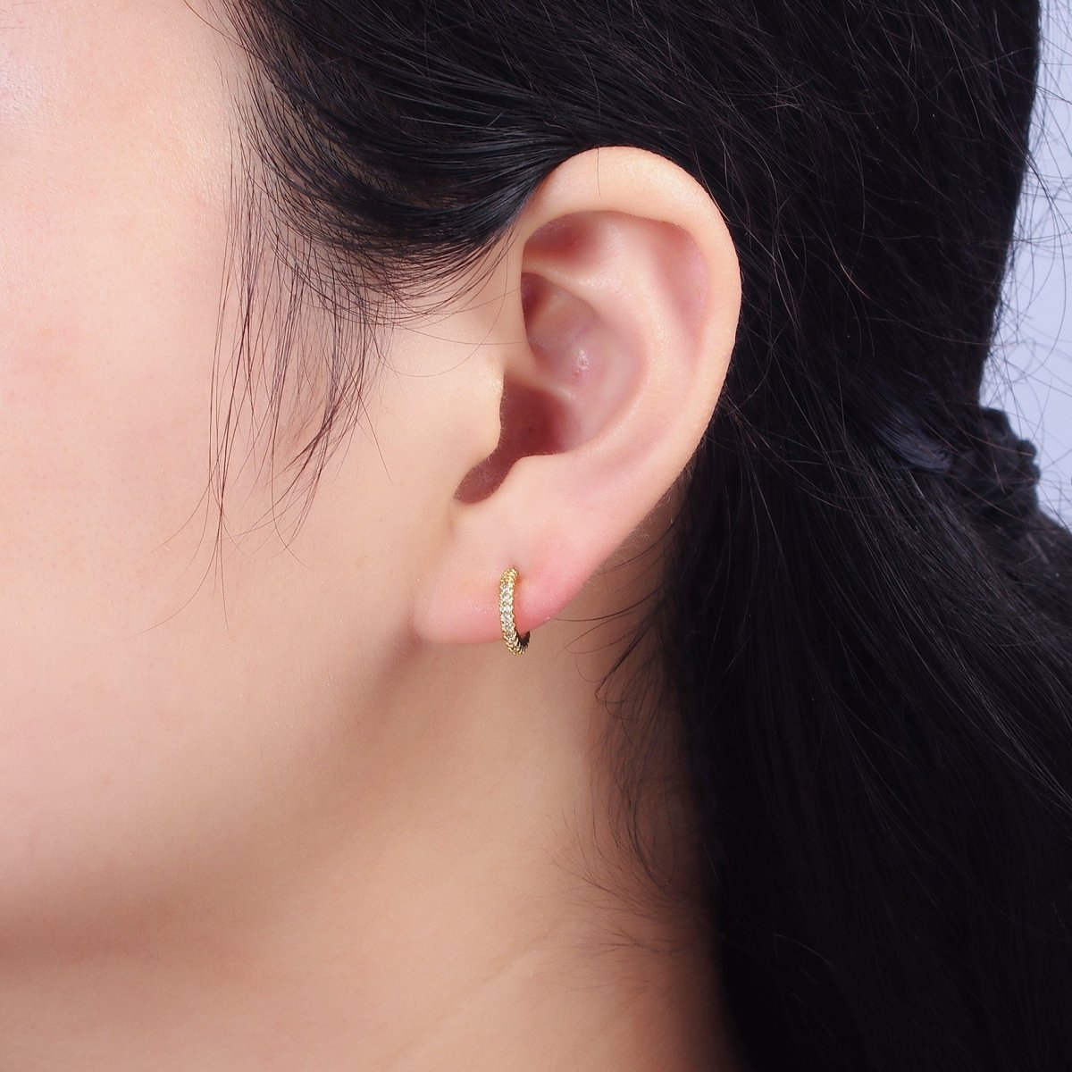 14K Gold Filled Clear Micro Paved CZ 10mm Cartilage C-Shaped Hoop Earrings | AE645 - DLUXCA