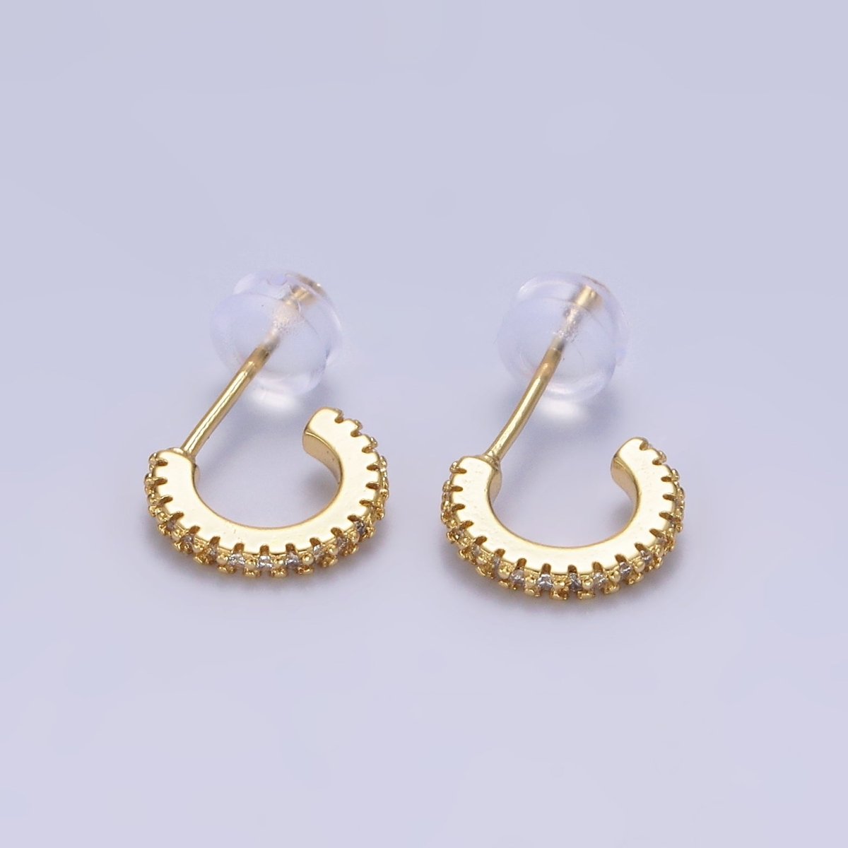 14K Gold Filled Clear Micro Paved CZ 10mm Cartilage C-Shaped Hoop Earrings | AE645 - DLUXCA