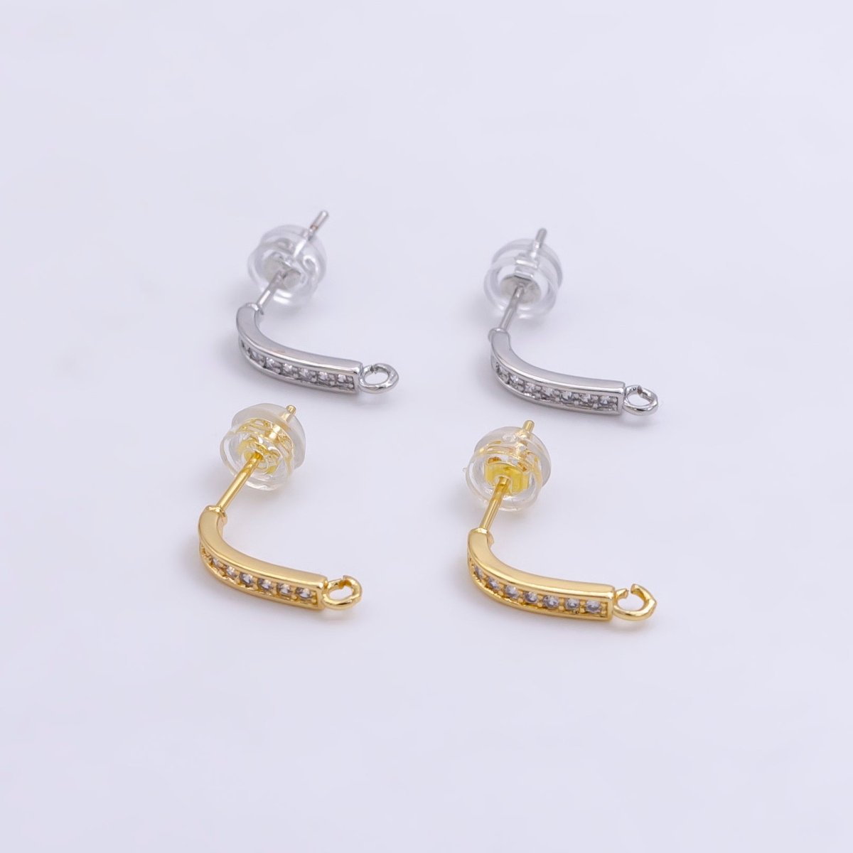 14K Gold Filled Clear Micro Paved CZ Bar Stud Earrings in Gold & Silver | Z612 Z613 - DLUXCA