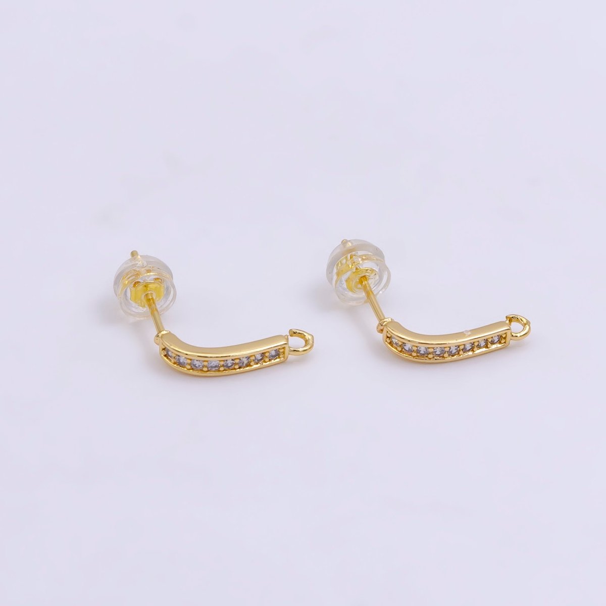 14K Gold Filled Clear Micro Paved CZ Bar Stud Earrings in Gold & Silver | Z612 Z613 - DLUXCA