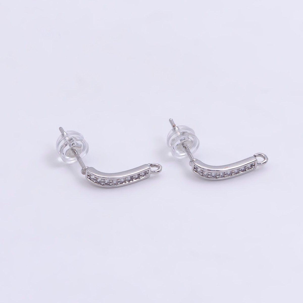 14K Gold Filled Clear Micro Paved CZ Bar Stud Earrings in Gold & Silver | Z612 Z613 - DLUXCA