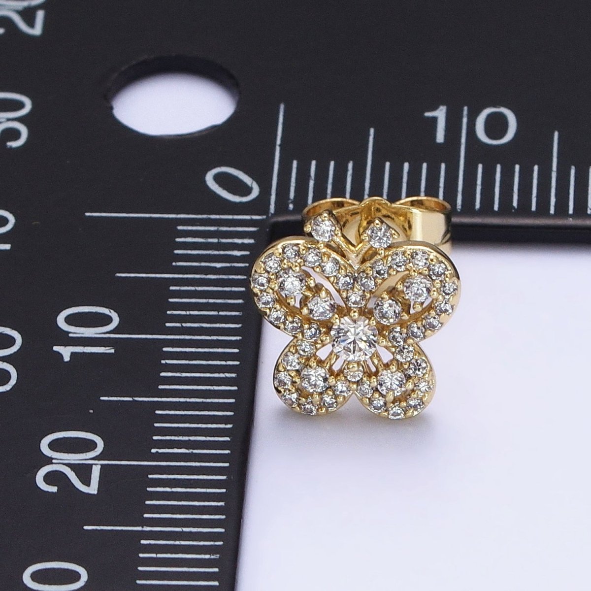 14K Gold Filled Clear Micro Paved CZ Butterfly Mariposa Insect Stud Earrings | AD1531 - DLUXCA