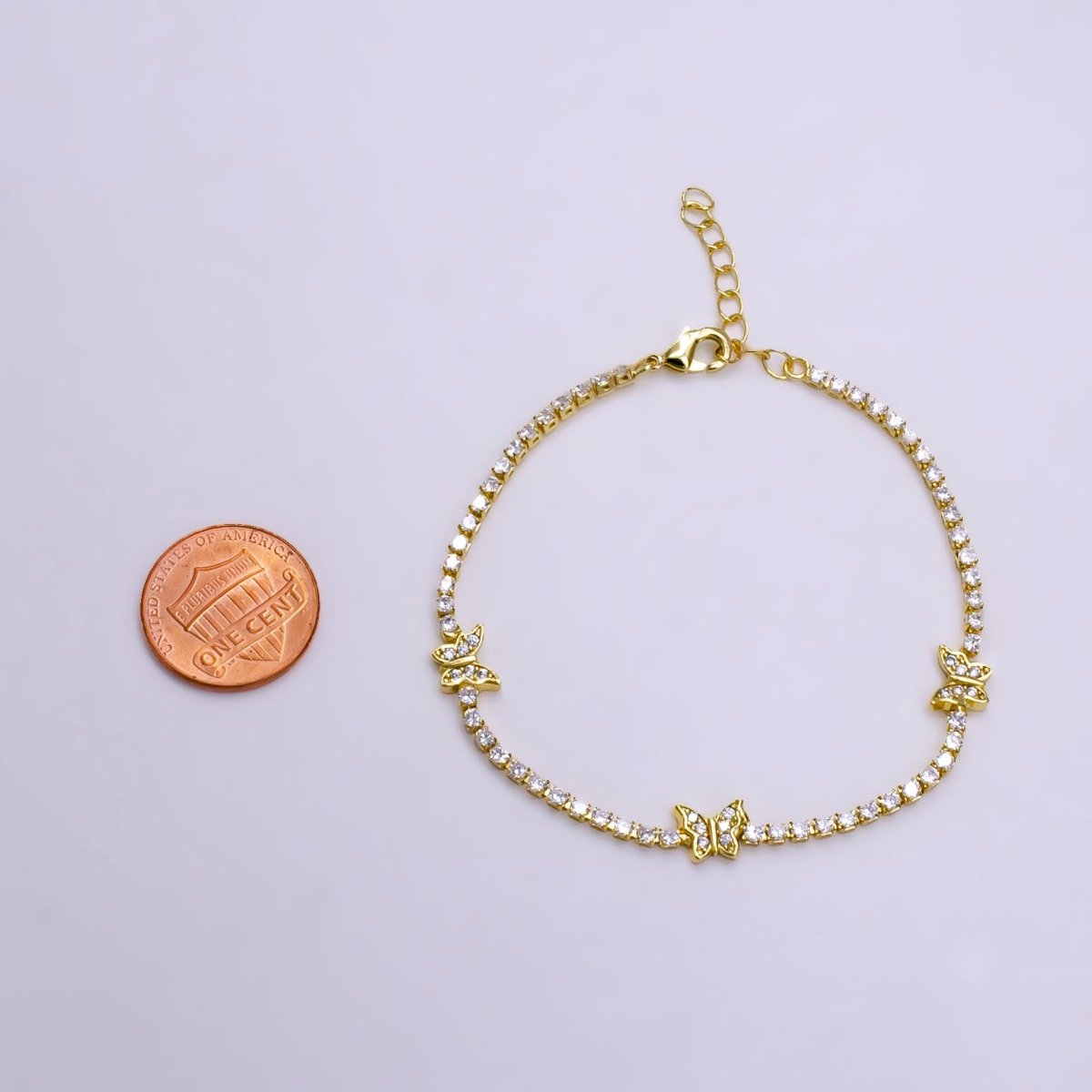14K Gold Filled Clear Micro Paved CZ Butterfly Tennis Chain 7 Inch Bracelet in Gold & Silver | WA-2131 WA-2132 - DLUXCA