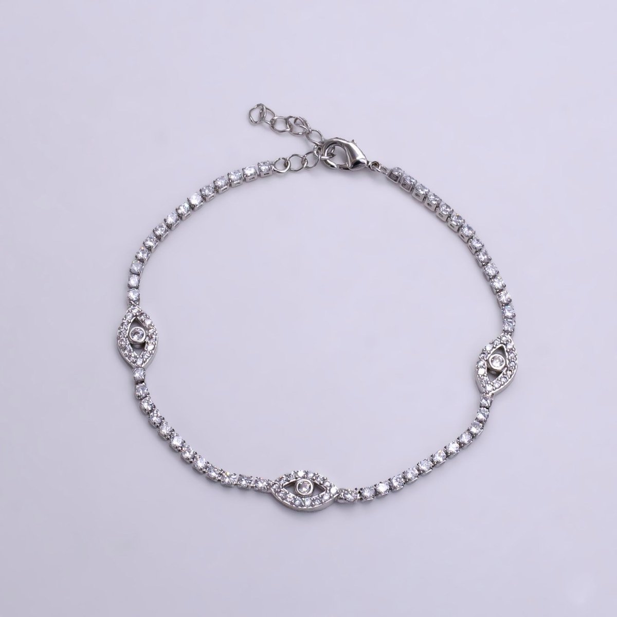 14K Gold Filled Clear Micro Paved CZ Evil Eye Tennis Chain 7 Inch Bracelet in Gold & Silver | WA-2133 WA-2134 - DLUXCA