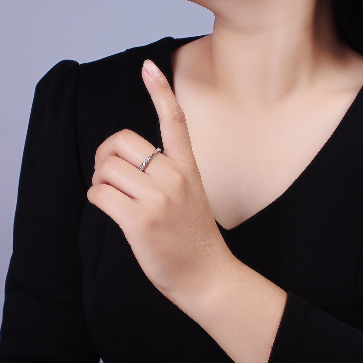 14K Gold Filled Clear Micro Paved CZ Geometric Curved Ring in Gold & Silver | O1030 O1031 - DLUXCA