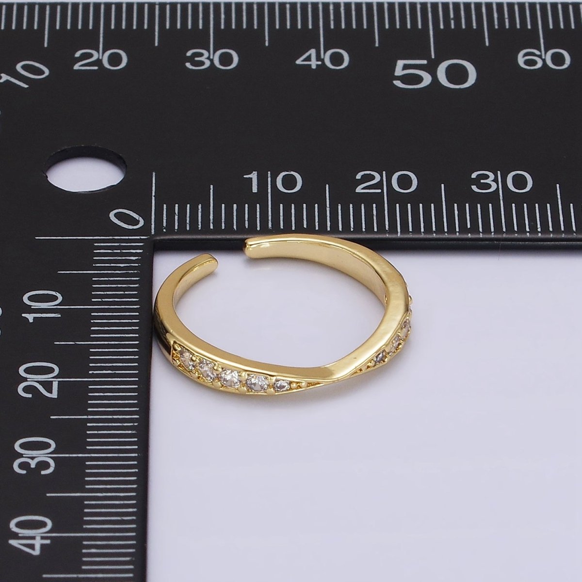 14K Gold Filled Clear Micro Paved CZ Geometric Curved Ring in Gold & Silver | O1030 O1031 - DLUXCA