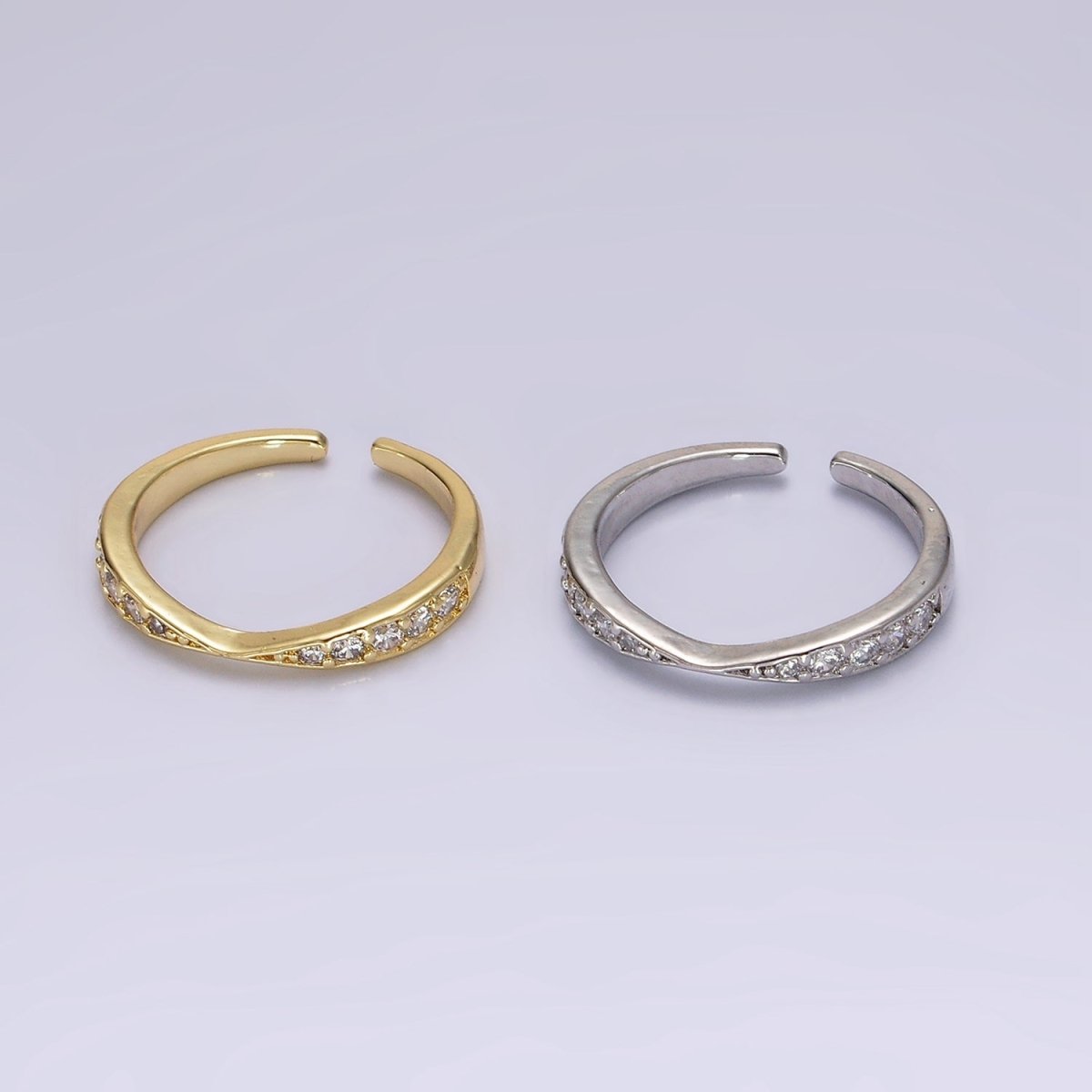 14K Gold Filled Clear Micro Paved CZ Geometric Curved Ring in Gold & Silver | O1030 O1031 - DLUXCA