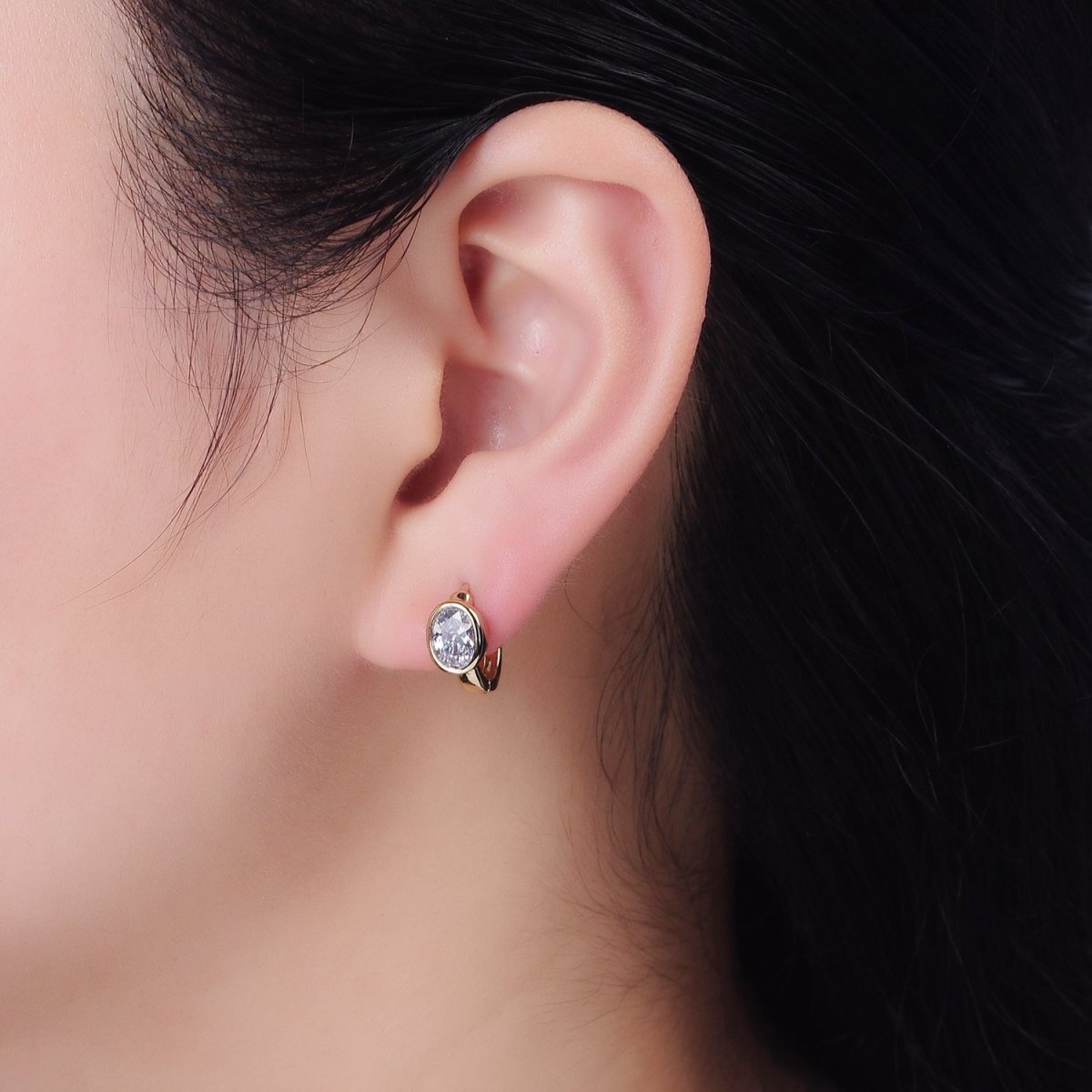 14K Gold Filled Clear Oval CZ 12mm Cartilage Earrings | AE807 - DLUXCA