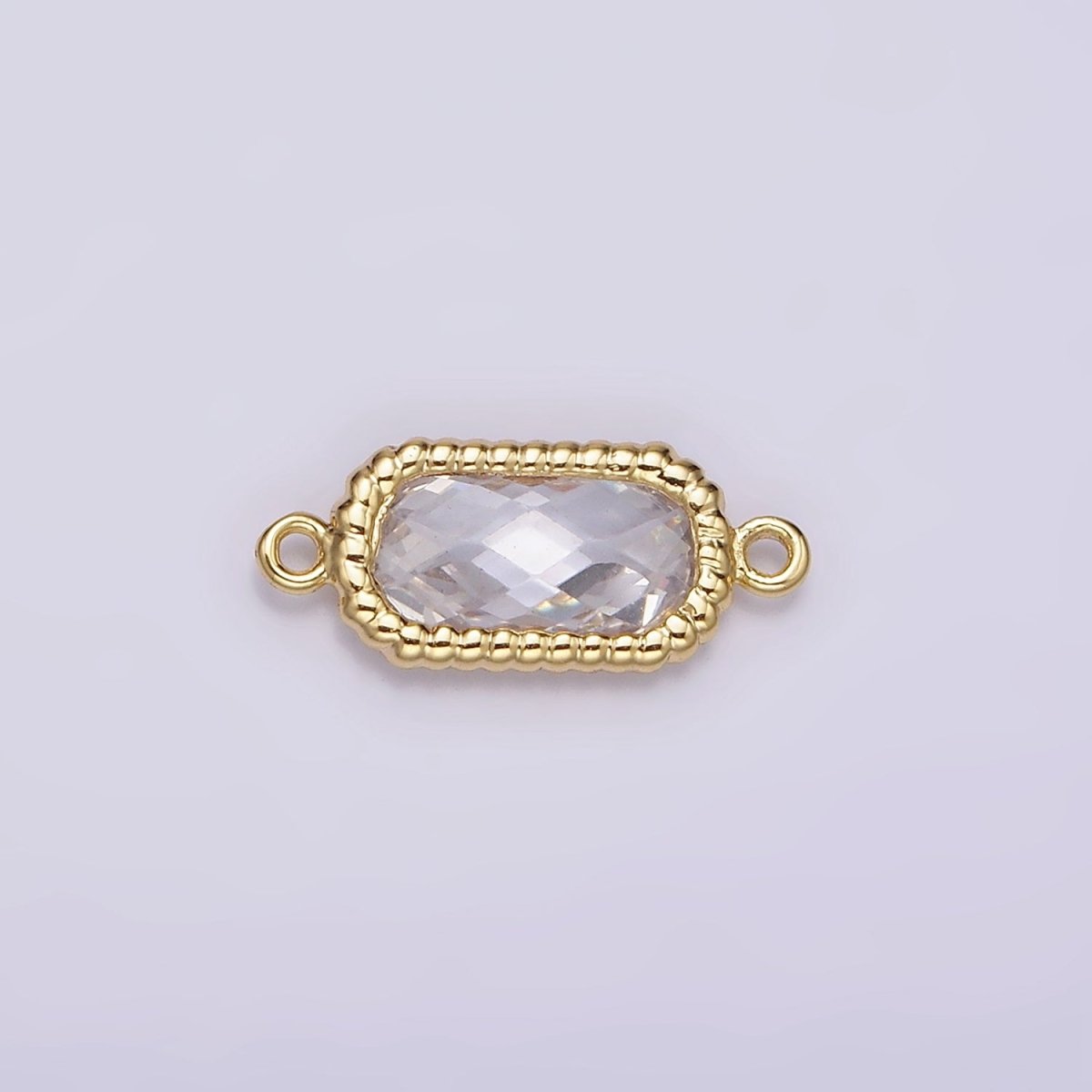 14K Gold Filled Clear Oval CZ Multifaceted Braided Bezel Connector | G793 - DLUXCA