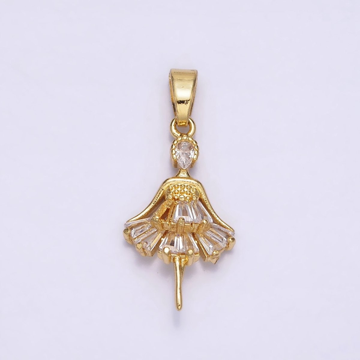 14K Gold Filled Clear, Pink CZ Baguette Dress Ballerina Pendant | AA717 AA718 - DLUXCA