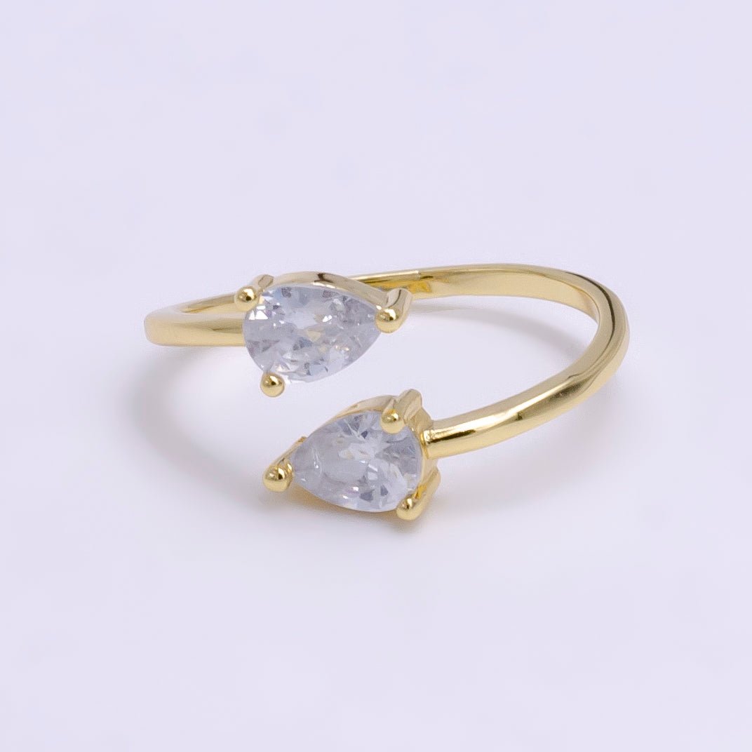 14K Gold Filled Clear, Pink Double Teardrop CZ Open Claw Ring | O1902 O1903 - DLUXCA
