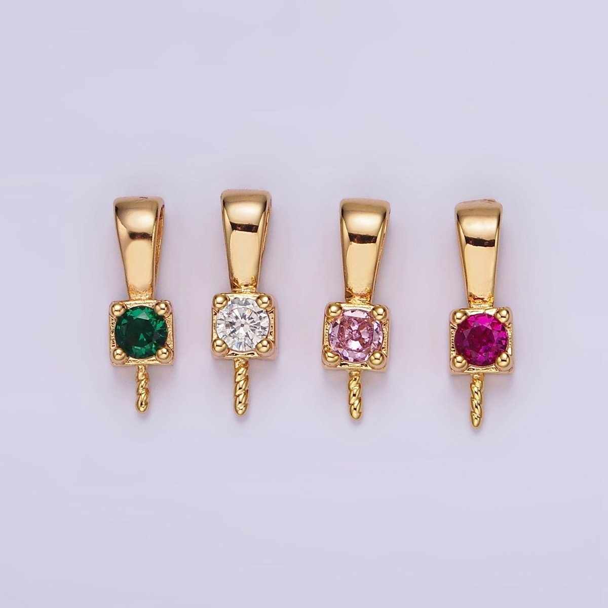 14K Gold Filled Clear, Pink, Green, Fuchsia CZ Drill Pendant Bail Jewelry Making Findings Supply | Z-511 - Z-514 - DLUXCA