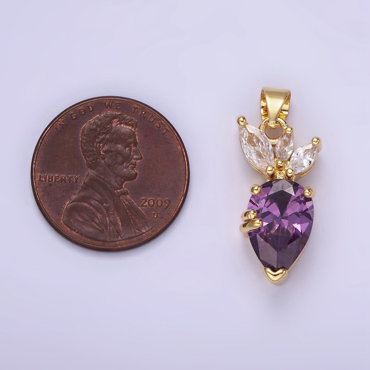 14K Gold Filled Clear, Pink, Purple CZ Carrot Vegetable Pendant | AA1138 AA1139 - DLUXCA