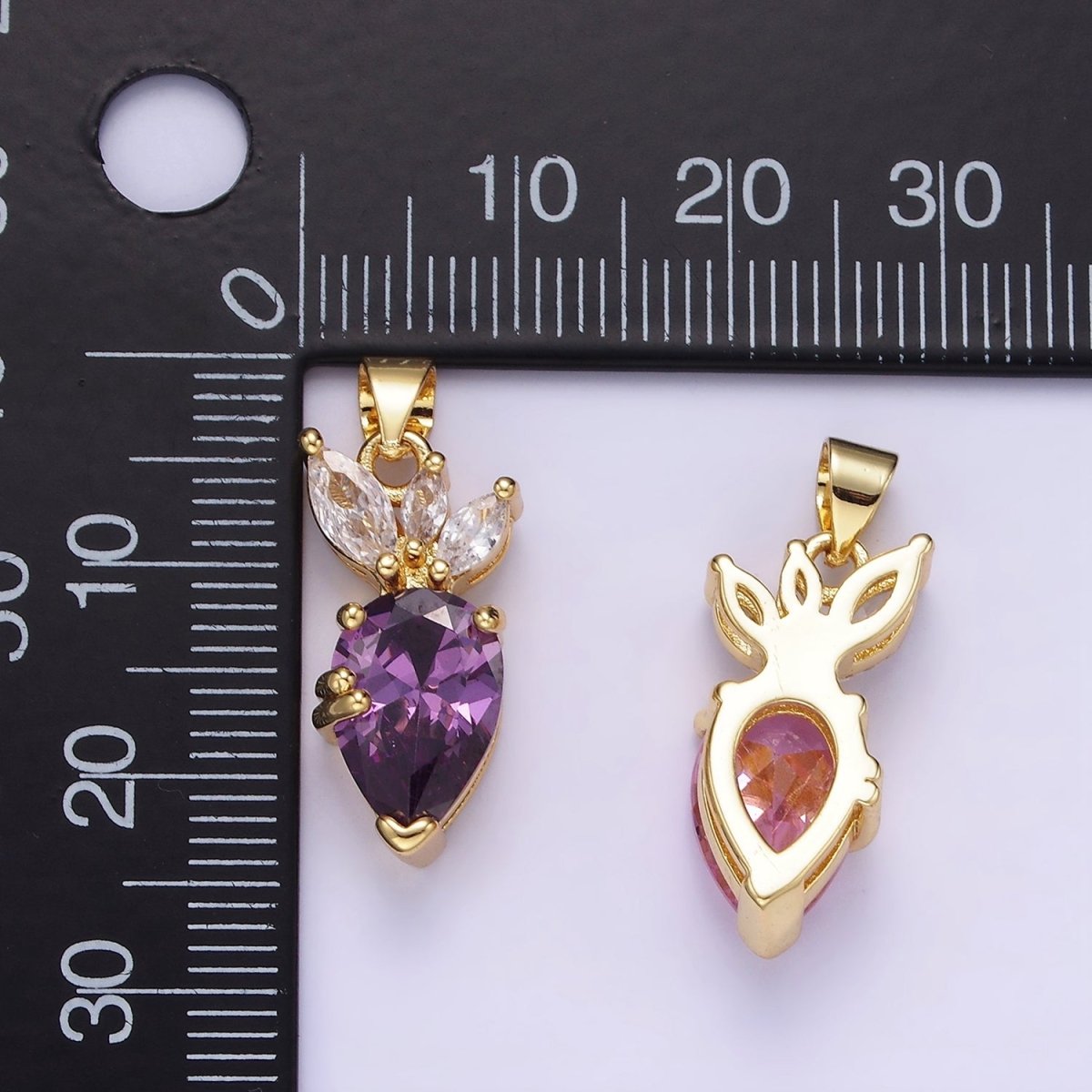 14K Gold Filled Clear, Pink, Purple CZ Carrot Vegetable Pendant | AA1138 AA1139 - DLUXCA