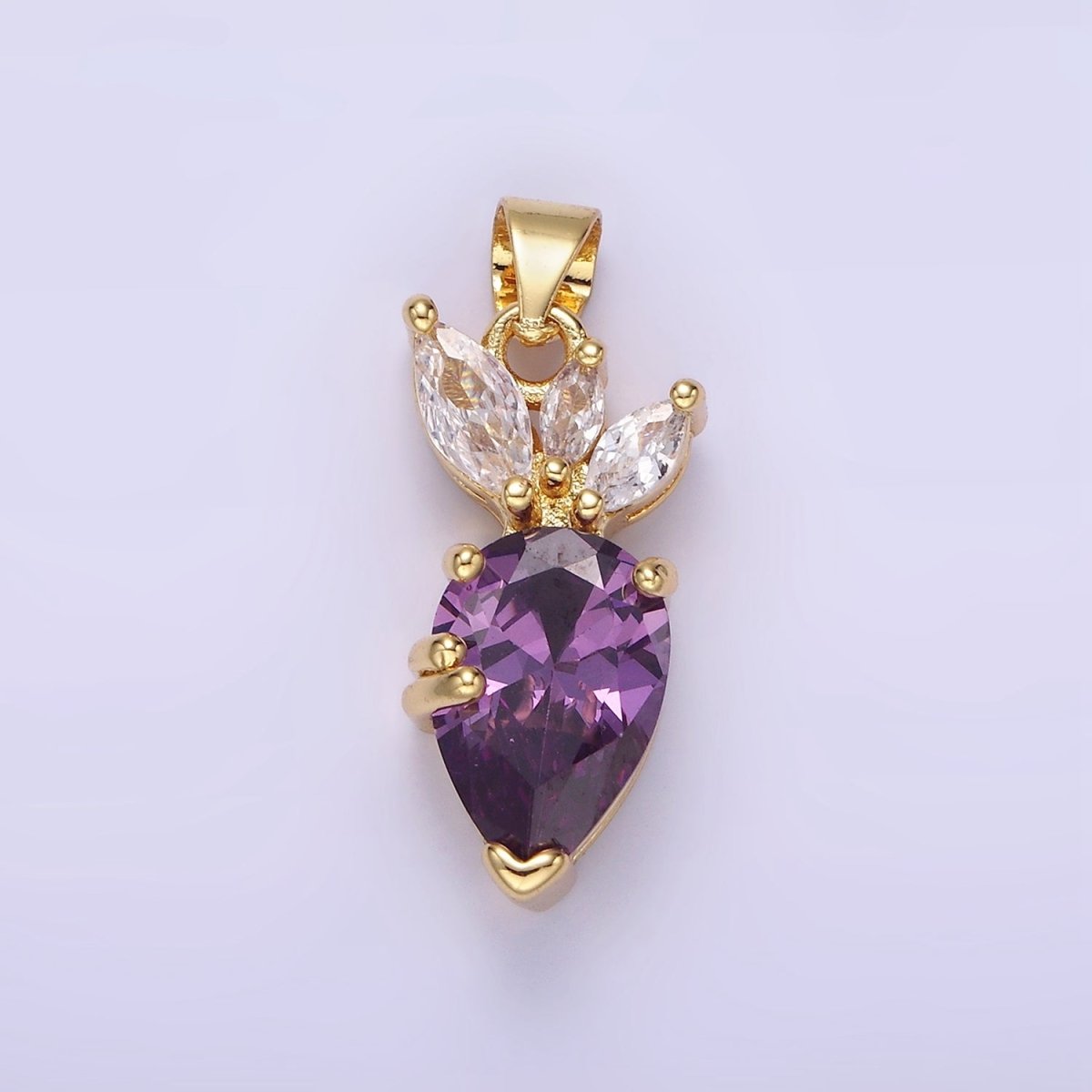 14K Gold Filled Clear, Pink, Purple CZ Carrot Vegetable Pendant | AA1138 AA1139 - DLUXCA