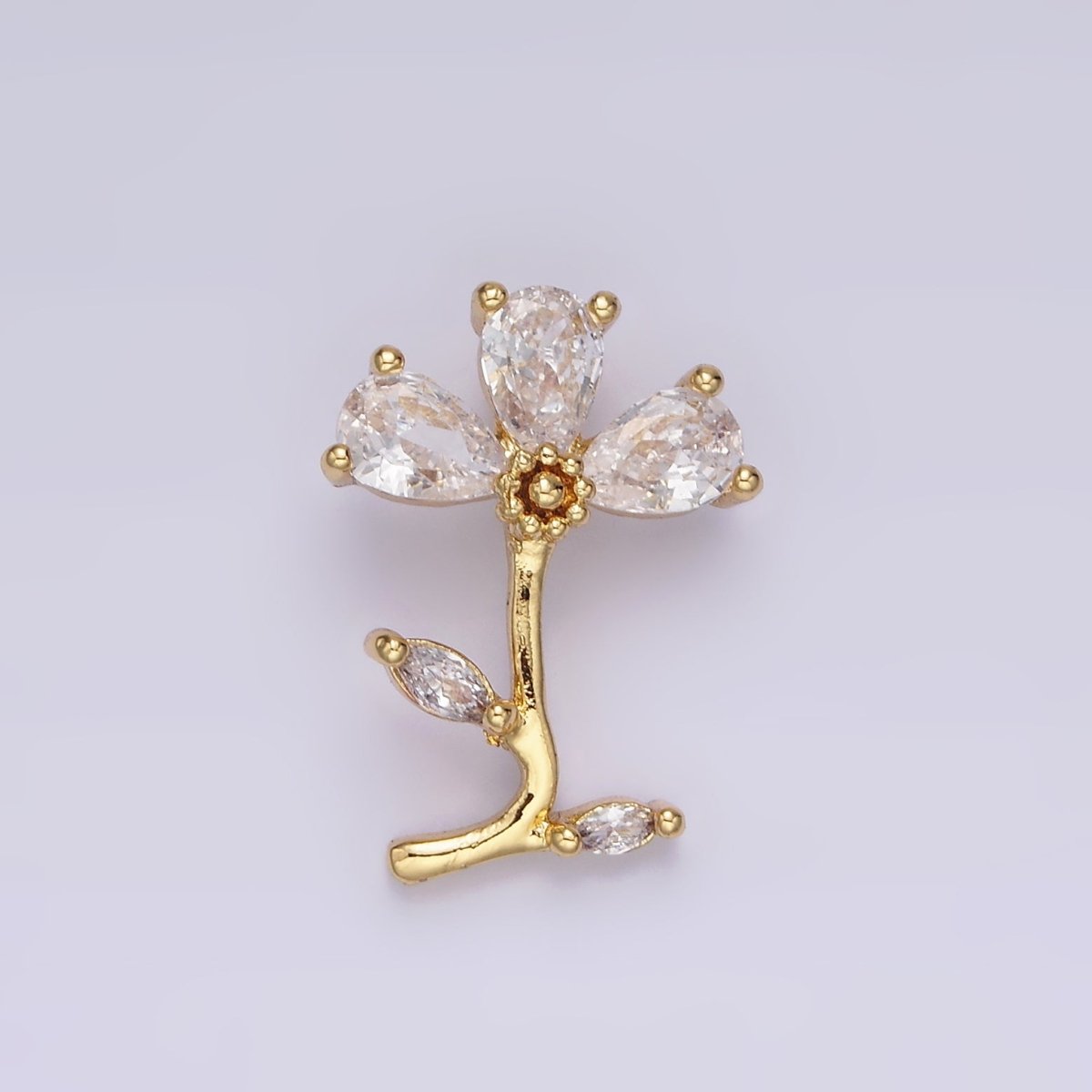 14K Gold Filled Clear, Pink, Purple Teardrop CZ Flower Marquise Leaf Charm | AA639 - AA641 - DLUXCA