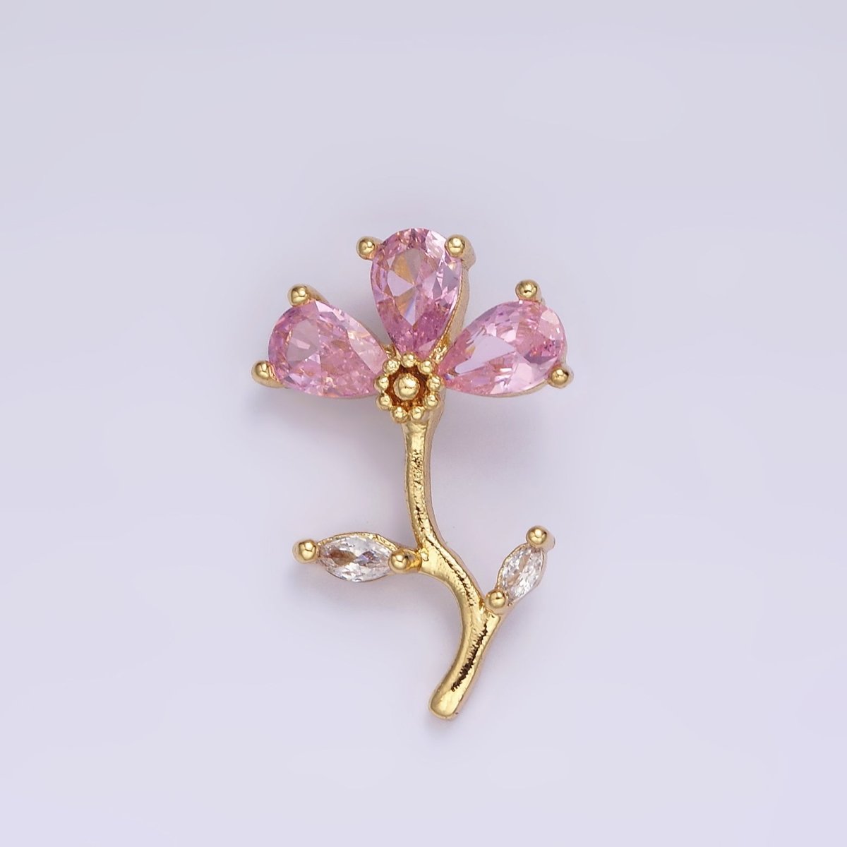 14K Gold Filled Clear, Pink, Purple Teardrop CZ Flower Marquise Leaf Charm | AA639 - AA641 - DLUXCA