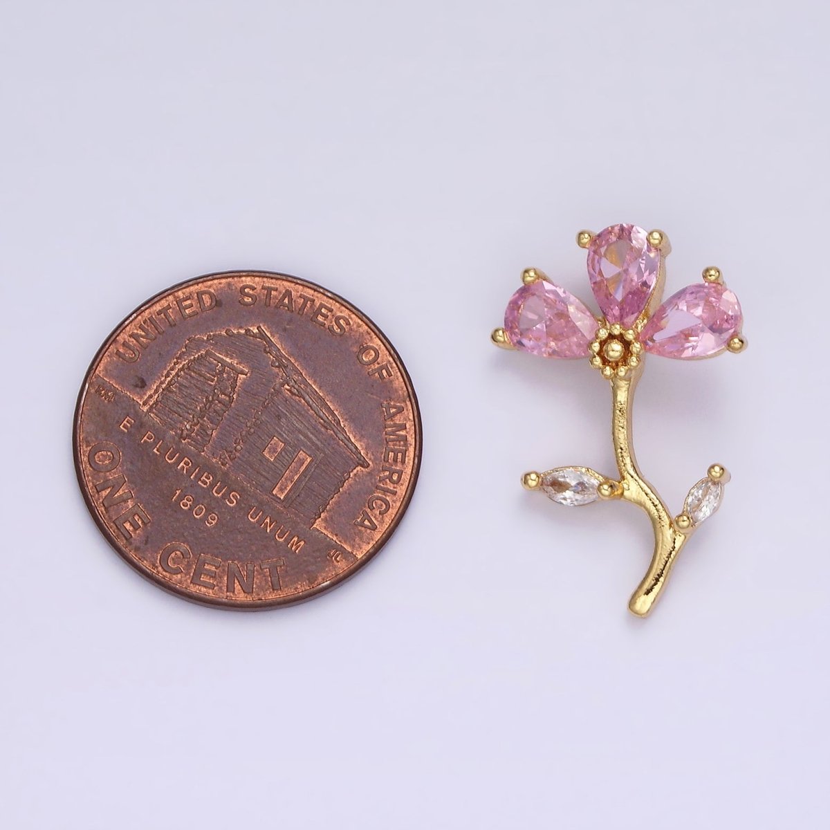 14K Gold Filled Clear, Pink, Purple Teardrop CZ Flower Marquise Leaf Charm | AA639 - AA641 - DLUXCA