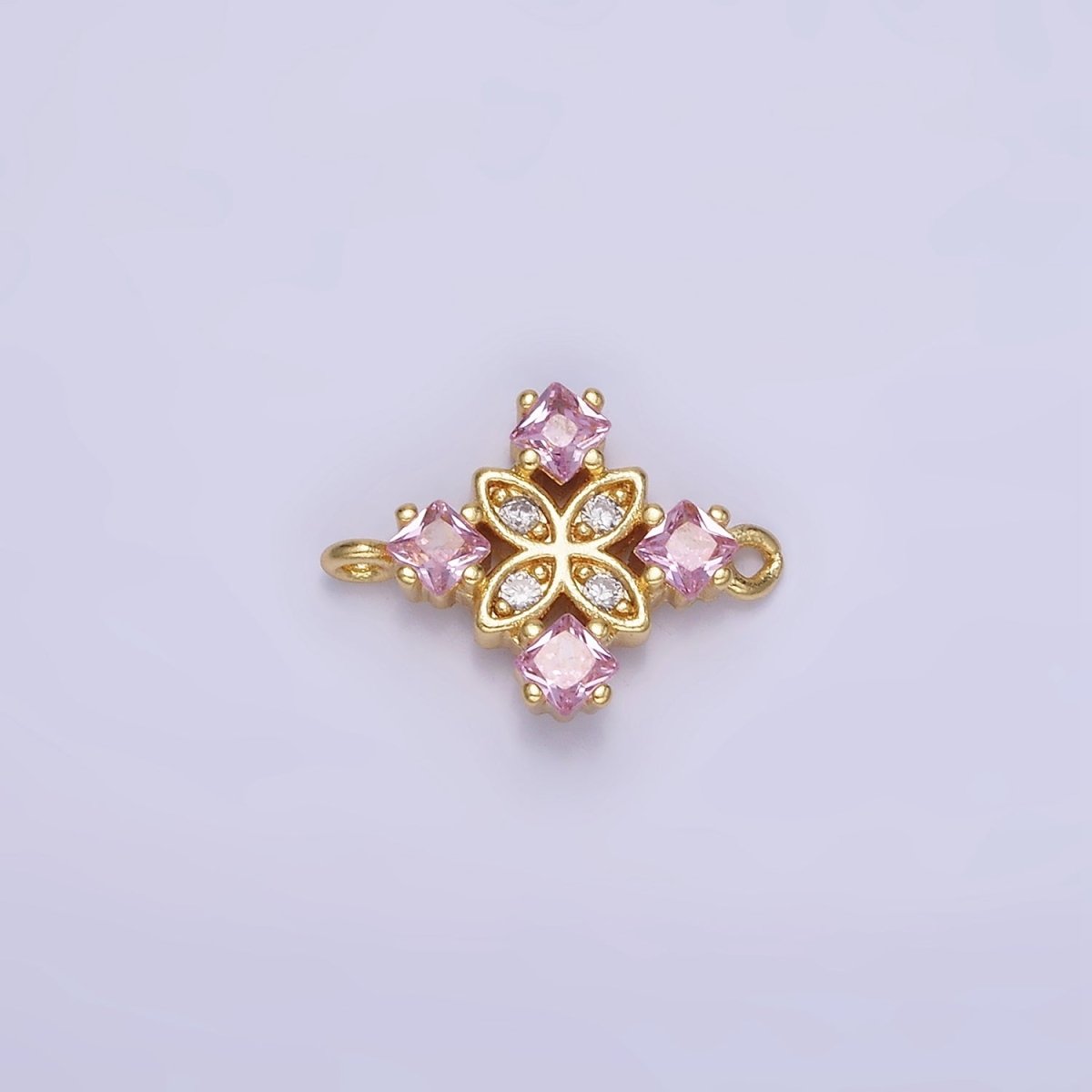 14K Gold Filled Clear, Purple, Green, Red, Pink Rhombus CZ Flower Connector | G339 - G341 - DLUXCA
