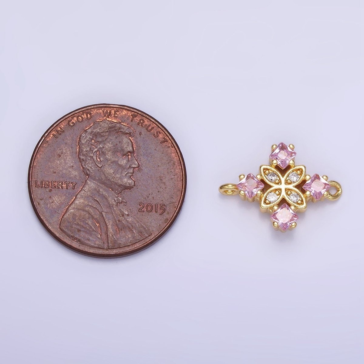 14K Gold Filled Clear, Purple, Green, Red, Pink Rhombus CZ Flower Connector | G339 - G341 - DLUXCA