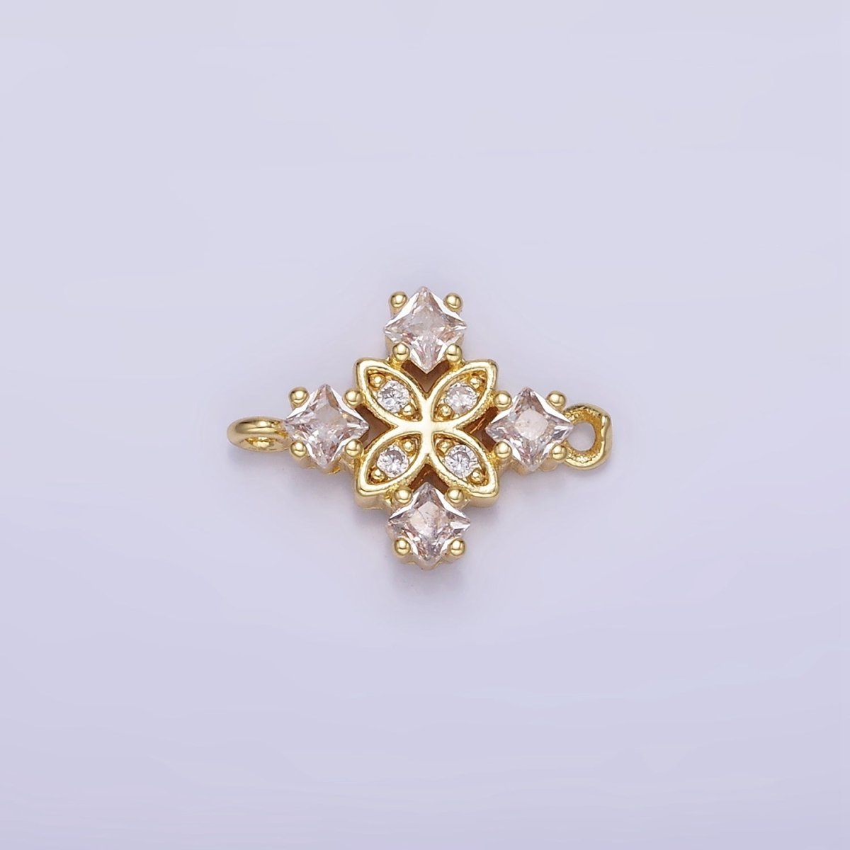 14K Gold Filled Clear, Purple, Green, Red, Pink Rhombus CZ Flower Connector | G339 - G341 - DLUXCA