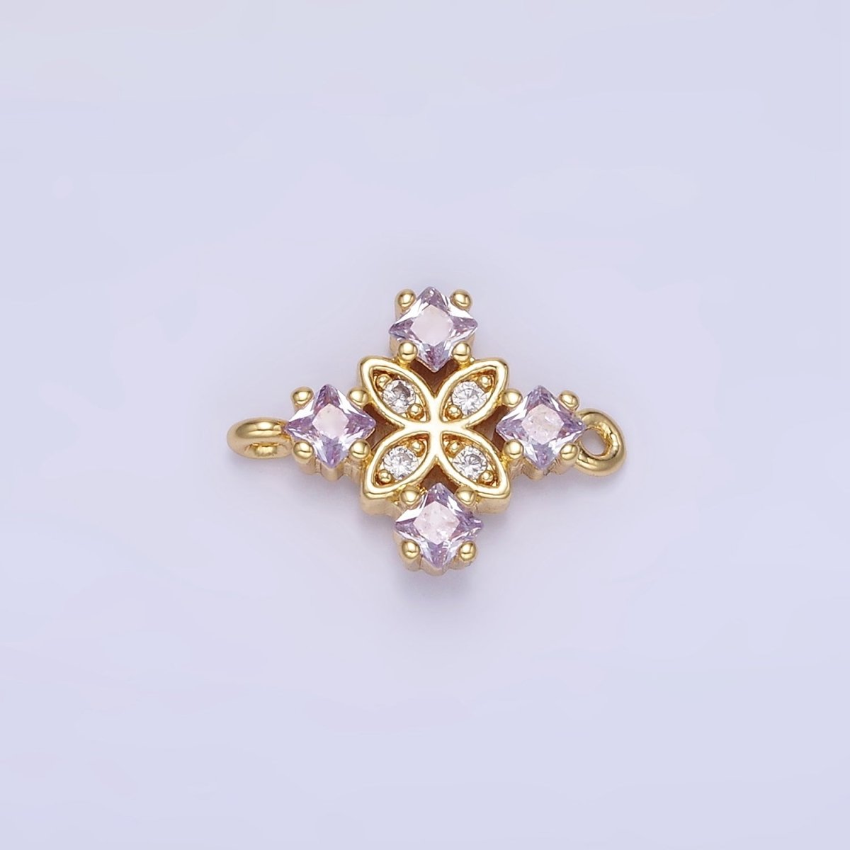 14K Gold Filled Clear, Purple, Green, Red, Pink Rhombus CZ Flower Connector | G339 - G341 - DLUXCA