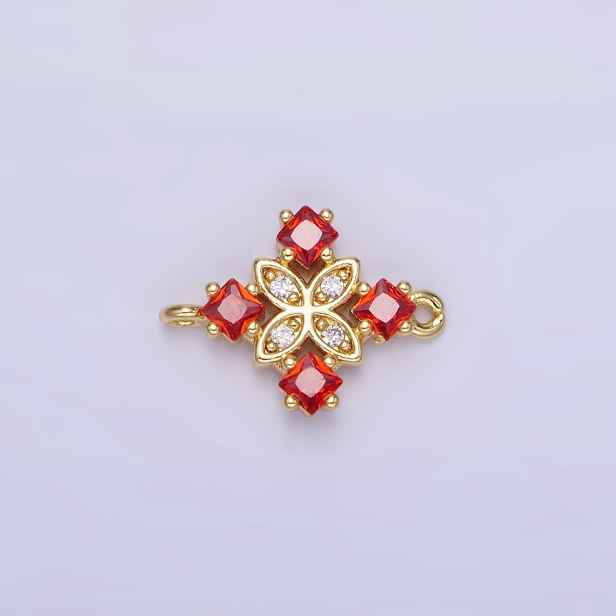 14K Gold Filled Clear, Purple, Green, Red, Pink Rhombus CZ Flower Connector | G339 - G341 - DLUXCA