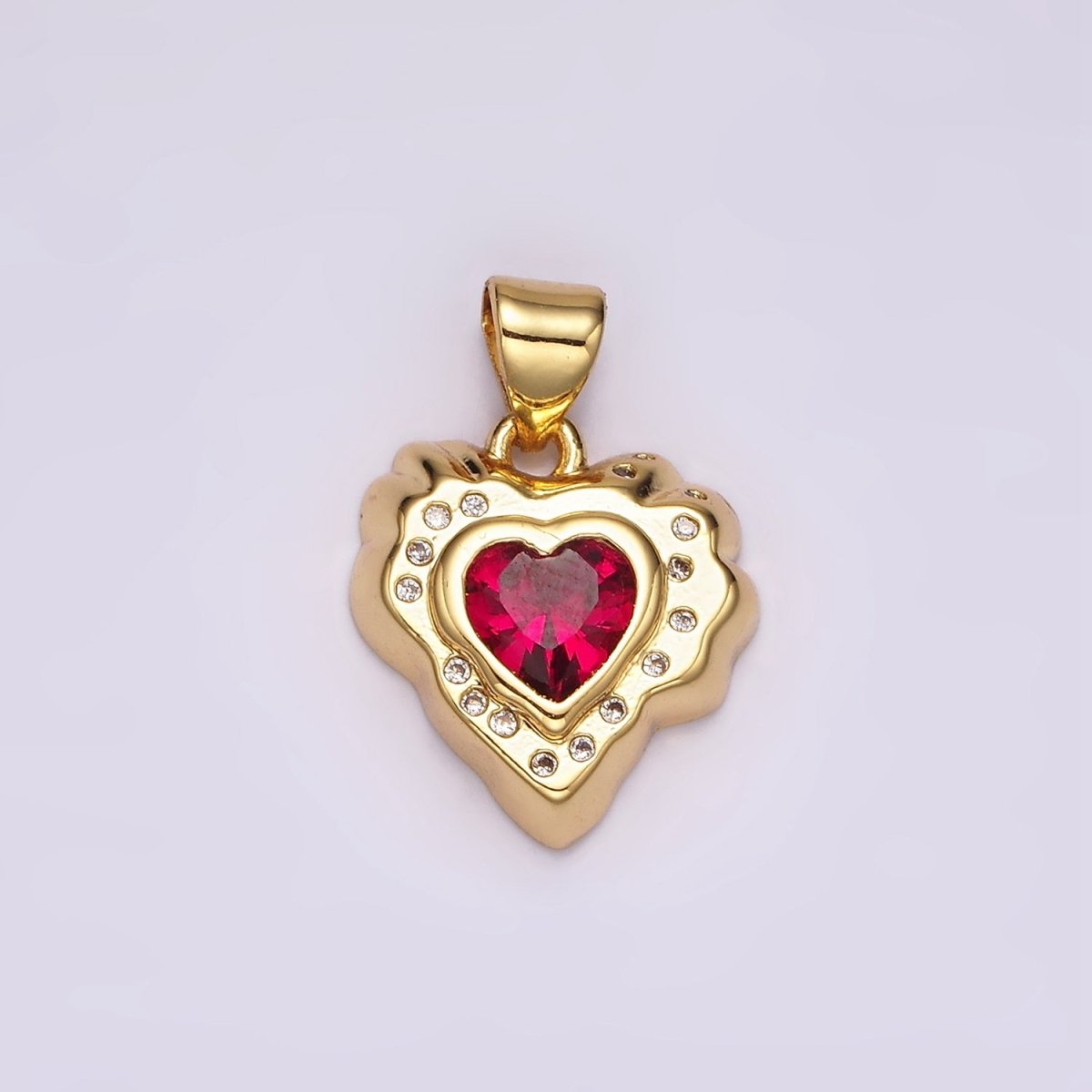 14K Gold Filled Clear, Red, Green CZ Dotted Molten Heart Pendant | AH095 - AH097 - DLUXCA