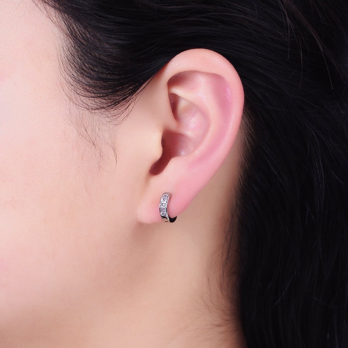 14K Gold Filled Clear Square CZ 10mm Cartilage Huggie Earrings in Gold & Silver | AD1325 AD1326 - DLUXCA