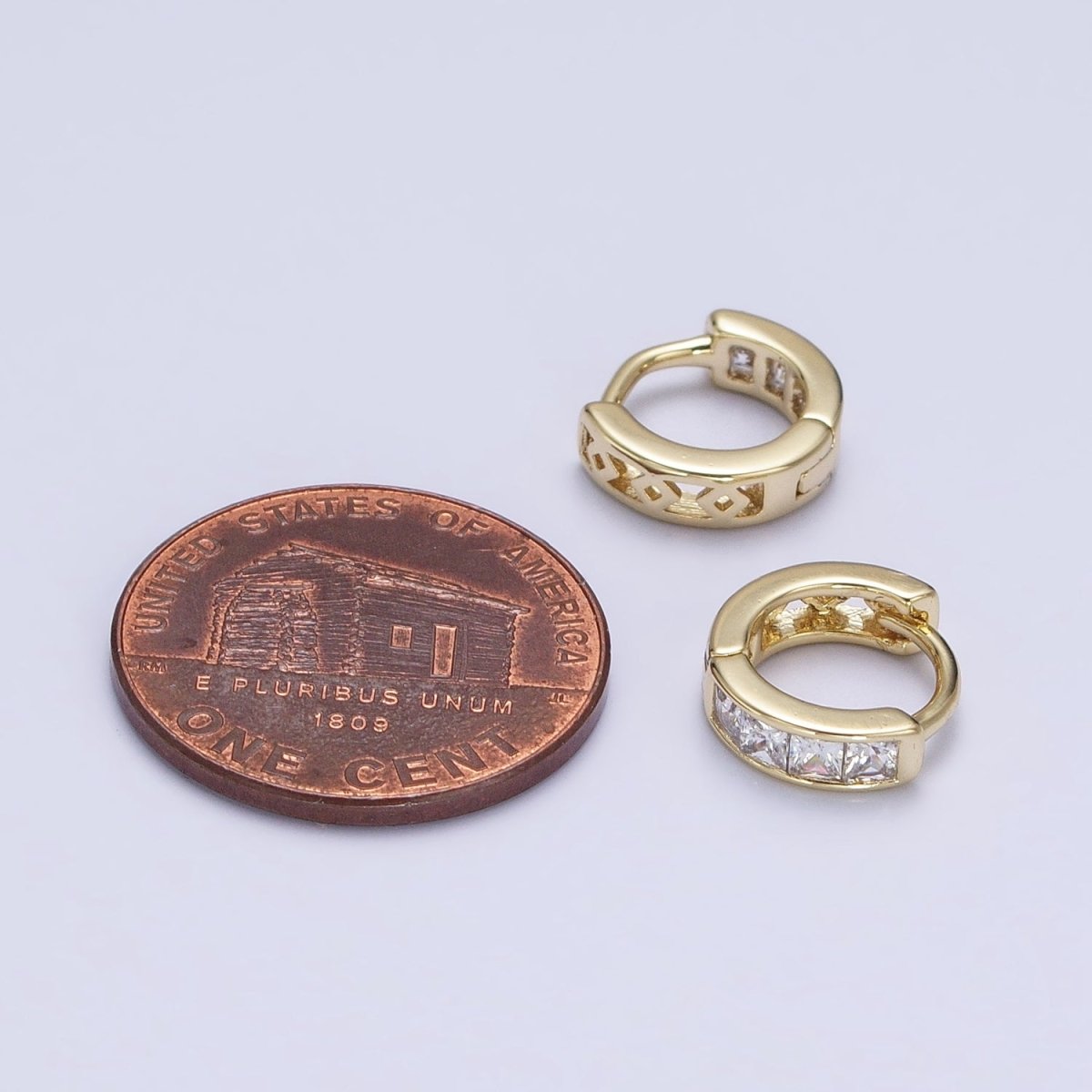 14K Gold Filled Clear Square CZ 10mm Cartilage Huggie Earrings in Gold & Silver | AD1325 AD1326 - DLUXCA