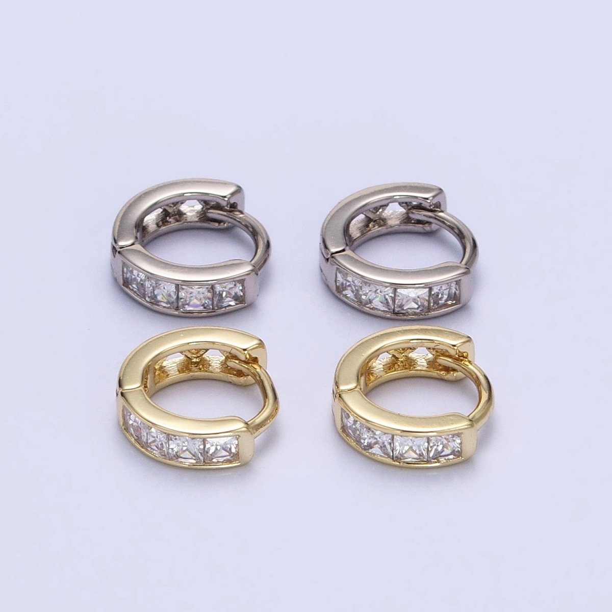 14K Gold Filled Clear Square CZ 10mm Cartilage Huggie Earrings in Gold & Silver | AD1325 AD1326 - DLUXCA