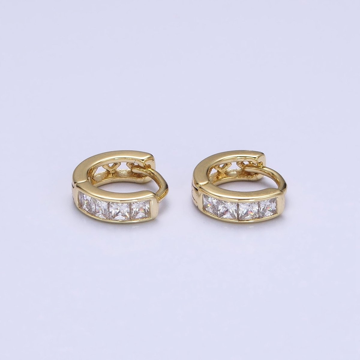 14K Gold Filled Clear Square CZ 10mm Cartilage Huggie Earrings in Gold & Silver | AD1325 AD1326 - DLUXCA
