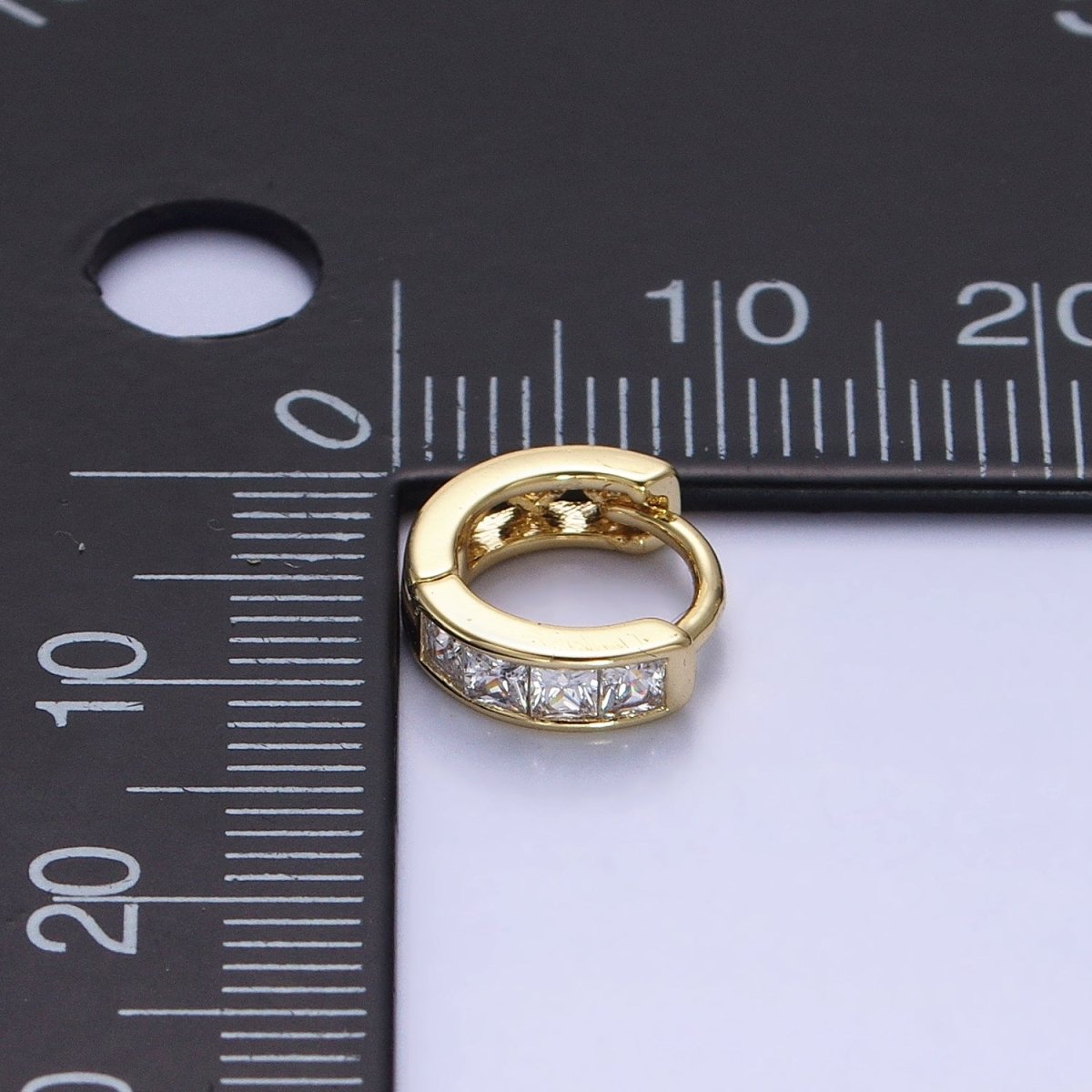 14K Gold Filled Clear Square CZ 10mm Cartilage Huggie Earrings in Gold & Silver | AD1325 AD1326 - DLUXCA